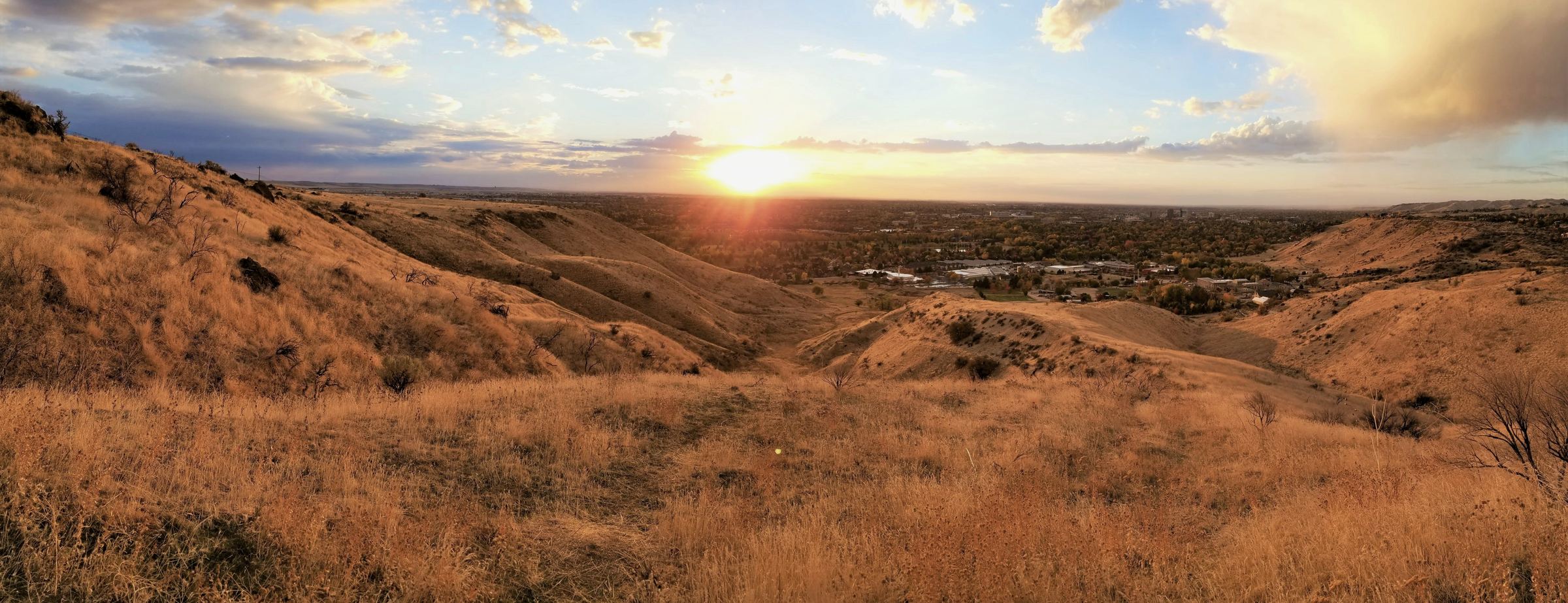 The Boise foothills at sunset looking out over the Treasure Valley